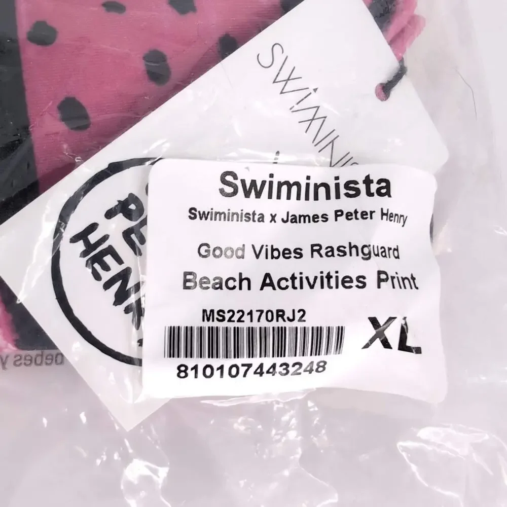 Swiminista x James Peter Henry Good Vibes Rashguard Beach Activities Pink XL NWT